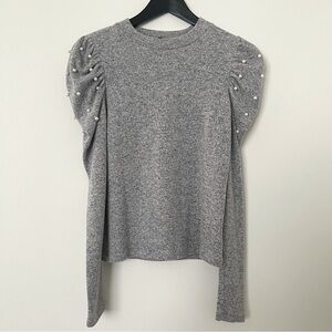 ZARA Knit Sweater with Pearl Embellished Puff Sleeves